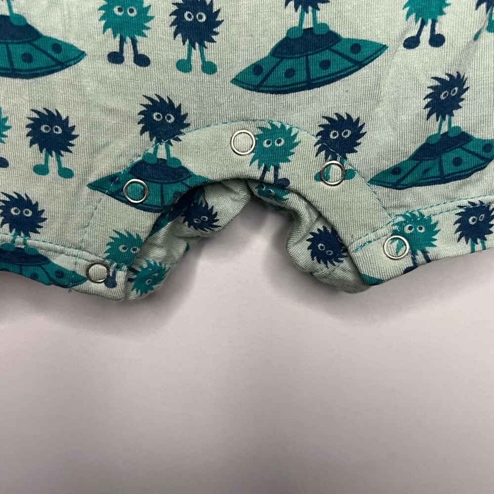 KicKee Pants Aloe‎ Aliens with Flying Saucers Color Block Henley Romper 12-18 mo